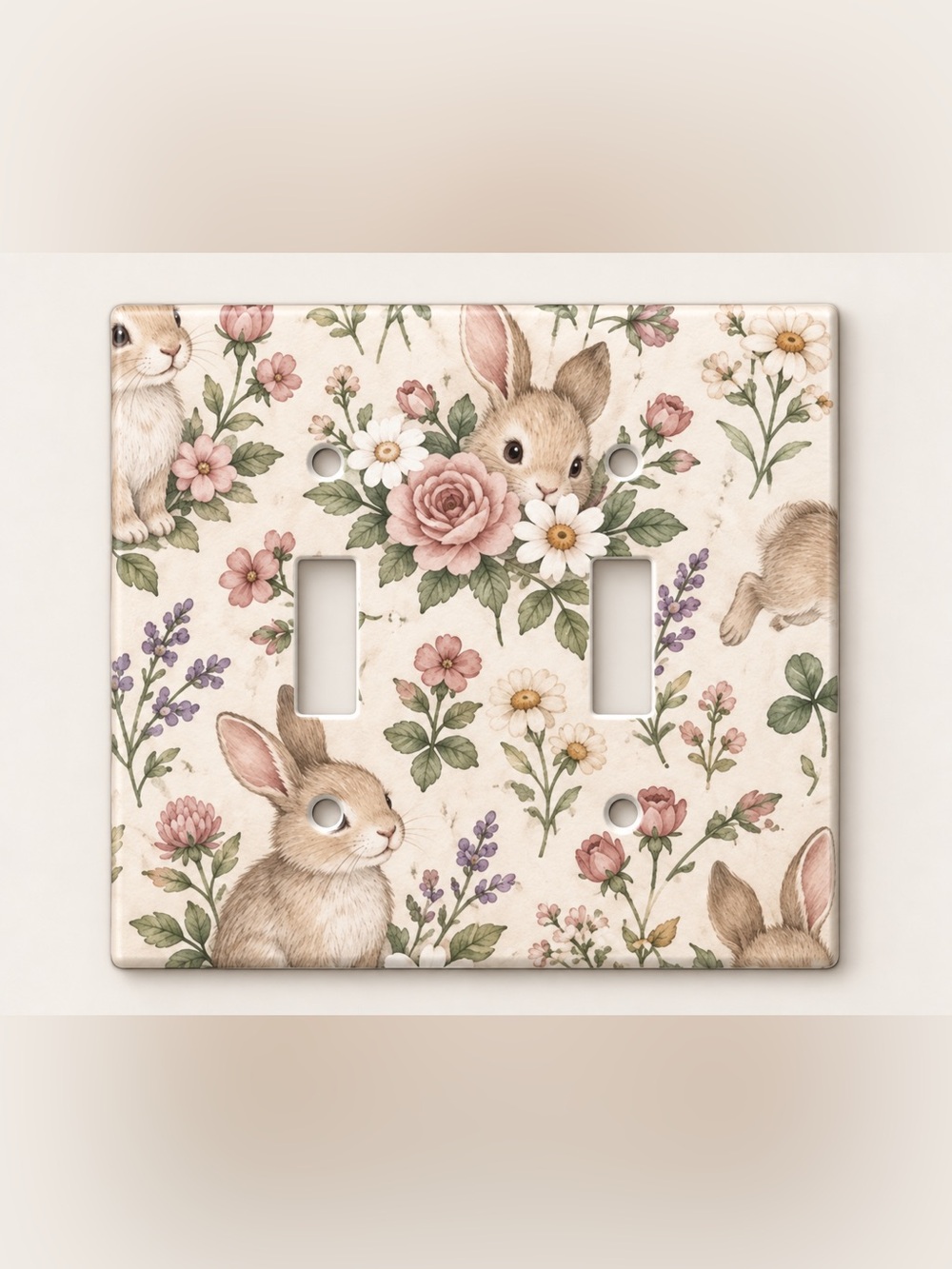 Baby Bunny Floral Nursery Double Toggle Light Switch Cover Kids Cottage Decor